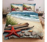Dozrmey Funda Nórdica Cama 180-240x260 cm Estrellas de Mar Rojas, Juego de Ropa de Cama de Microfibra para Adultos, 3D Fundas de Edredón con Cierre de Cremallera y 2 Fundas de Almohada,A1