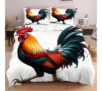 Dozrmey Funda Nórdica Cama 180-240x260 cm Gallo de Colores, Juego de Ropa de Cama de Microfibra para Adultos, 3D Fundas de Edredón con Cierre de Cremallera y 2 Fundas de Almohada,2