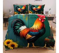 Dozrmey Funda Nórdica Cama 180-240x260 cm Gallo de Colores, Juego de Ropa de Cama de Microfibra para Adultos, 3D Fundas de Edredón con Cierre de Cremallera y 2 Fundas de Almohada