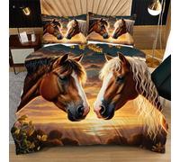 Dozrmey Funda Nordica Cama 90-135x200 Caballo MarróN, Juego de Ropa de Cama para Niños Niñas, Microfibra Juego de Funda de Edredón 135x200 + 2 Funda de Almohada 50x75 K15-