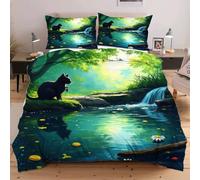Dozrmey Funda Nordica Cama 90-135x200 Gato Junto al Arroyo, Juego de Ropa de Cama para Niños Niñas, Microfibra Juego de Funda de Edredón 135x200 + 2 Funda de Almohada 50x75