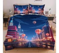 Dozrmey Funda Nordica Cama 90-135x200 Globos Aerostáticos en La Calle, Juego de Ropa de Cama para Niños Niñas, Microfibra Juego de Funda de Edredón 135x200 + 2 Funda de Almohada 50x75