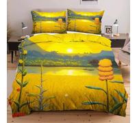 Dozrmey Funda Nordica Cama 90-135x200 Paisaje Pintado al óleo Amarillo, Juego de Ropa de Cama para Niños Niñas, Microfibra Juego de Funda de Edredón 135x200 + 2 Funda de Almohada 50x75