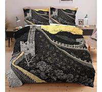 Dozrmey Funda Nordica Cama 90-150x200 cm Gran Muralla Negra, 3D Estampado Juego de Cama 3 Piezas, Funda de Edredón Microfibra 150x200 y 2 Fundas de Almohada 50x75 cm
