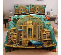 Dozrmey Funda Nordica Cama 90-150x200 cm Jaula Dorada, 3D Estampado Juego de Cama 3 Piezas, Funda de Edredón Microfibra 150x200 y 2 Fundas de Almohada 50x75 cm