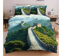 Dozrmey Funda Nordica Cama 90-150x200 cm Paisaje de La Gran Muralla, 3D Estampado Juego de Cama 3 Piezas, Funda de Edredón Microfibra 150x200 y 2 Fundas de Almohada 50x75 cm,1