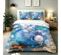 Dozrmey Funda Nórdica Cama 90 Caracola Azul, Suave Ropa de Cama de Microfibra con 2 Fundas de Almohada, Juego de Cama 135x200 con Cremallera Oculta para Niños, Niñas,AW8546