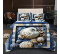Dozrmey Juego de Cama 135x200 | Conchas Blancas, Edredón de Microfibra con Relleno de Algodón 200 gsm + 2 Fundas de Almohada, Suavidad y Calidez Todo el Año para Dormir Mejor