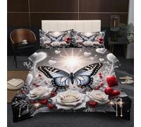 Dozrmey Juego de Cama 135x200 | Flor Blanca y Mariposa, Edredón de Microfibra con Relleno de Algodón 200 gsm + 2 Fundas de Almohada, Suavidad y Calidez Todo el Año para Dormir Mejor C284