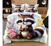 Dozrmey Juego de Cama 135x200 Mapache Gris, Funda Nórdica + 2 Fundas de Almohada, Tejido de Microfibra Suave y Transpirable, Dormitorios Juveniles e Infantiles H34-