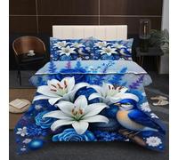 Dozrmey Juego de Cama 135x200 | Plantas y Flores Azules, Edredón de Microfibra con Relleno de Algodón 200 gsm + 2 Fundas de Almohada, Suavidad y Calidez Todo el Año para Dormir Mejor