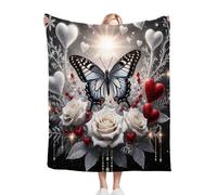 Dozrmey Manta de Cama Doble Flor Blanca y Mariposa, 180x220 Tejido de Franela Premium, Elegancia y Calor para tu Dormitorio, Superficie Suave por Ambos Lados, Cobertura Completa para Confort D284