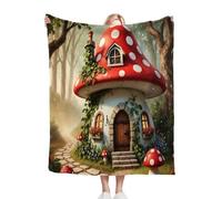 Dozrmey Manta de Felpa Doble Cara Casa de Setas Rojas, Medida 130x150 cm en Franela Suave, Ideal para Abrazos en el Sofá Decoración del Hogar y como Manta Ligera de Temporada, Cálida y Ligera L82-