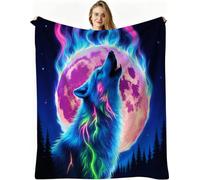 Dozrmey Manta Decorativa Grande, Lobo Azul, 180x220 cm, AQ3742
