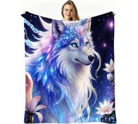 Dozrmey Manta Decorativa Grande, Lobo Azul, 180x220 cm, AQ4198