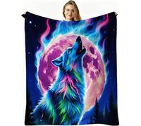 Dozrmey Manta Decorativa Grande, Lobo Azul, 180x220 cm, AQ4288
