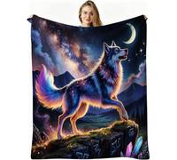 Dozrmey Manta Decorativa Grande, Lobo Azul, 180x220 cm, AQ4708