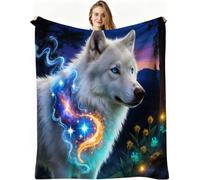 Dozrmey Manta Decorativa Grande, Lobo Blanco, 180x220 cm, AQ3520