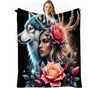 Dozrmey Manta Decorativa Grande, Lobo Gris, 180x220 cm, AQ2602
