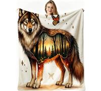 Dozrmey Manta Decorativa Grande, Lobo Marrón, 180x220 cm, AQ3820