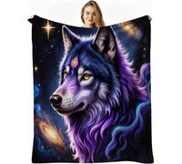 Dozrmey Manta Decorativa Grande, Lobo Morado, 180x220 cm, AQ4594