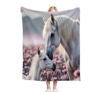 Dozrmey Manta para Sofá 240 x 260 Caballo Blanco, Manta de Suave y Cálido 240 x 260 cm con Diseño en 3D, Manta de Franela Mullida para Perro Mascota Habitacion Dormitorio N343