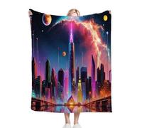 Dozrmey Manta para Sofá 240x260 Colourful City, Manta de Suave y Cálido 240 x 260 cm con Diseño en 3D, Manta de Franela Mullida para Perro Mascota Habitacion Dormitorio, AQ4188