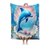 Dozrmey Manta para Sofá 240x260 Concha Azul, Manta de Suave y Cálido 240 x 260 cm con Diseño en 3D, Manta de Franela Mullida para Perro Mascota Habitacion Dormitorio, AQ5016