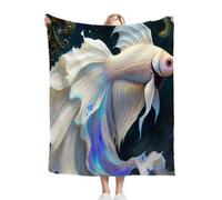 Dozrmey Manta para Sofá 240x260 Pez Blanco, Manta de Suave y Cálido 240 x 260 cm con Diseño en 3D, Manta de Franela Mullida para Perro Mascota Habitacion Dormitorio, AQ5550