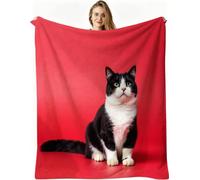 Dozrmey Mantas para Sofa Grandes 150x200 Gato Rojo, Mantas Cómoda y Transpirable Pelo para Cama 90, Manta Polar de Microfibra y Franela para Oficina Niños Adultos, AQ7215