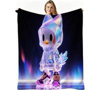 Dozrmey Mantas para Sofa Grandes 150x200 Pingüino Morado, Mantas Cómoda y Transpirable Pelo para Cama 90, Manta Polar de Microfibra y Franela para Oficina Niños Adultos, AQ8931
