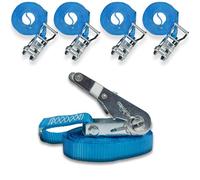 DoZurr 1000 - Juego de 4 Correas tensoras con trinquete de presión Estable, una Pieza, para flejes DoZurr 1000, soporta hasta 1000 kg, 25 mm de Ancho x 6 m de Largo, Color Azul