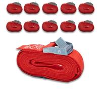 DoZurr 250 - Juego de 10 Correas tensoras con Pinza para cinturón, soporta hasta 250 kg, 25 mm de Ancho x 4 m de Largo, Rojo, para Barras de Techo y flejes