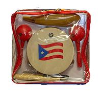 DP Music Parranda Kit de percusión con bolsa de transporte, pandereta de 8 pulgadas con bandera de Puerto Rico, claves, güiro y maracas de plástico (rojo maracas)