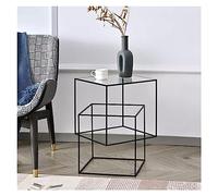 dP3sQ8mXjN Mesa de Centro Mesa Auxiliar Cuadrada, Mesa Estrecha con Tablero de Vidrio Templado y Marco Metal, al Lado del sofá, mesita Noche for Sala Estar, Dormitorio, balcón Oficina