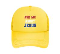 DPgUfPV Ask me About Jesus - Gorra de béisbol de malla para mujer, sombrero de vaquero, sombrero de pesca, color negro, amarillo, Talla única