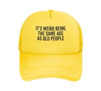 DPgUfPV It's Weird Being The Same Age As Old People Gorra de camionero para mujer, gorra de béisbol de malla, sombrero de sol, sombrero de vaquero para hombre, sombrero de papá, negro, amarillo, Talla