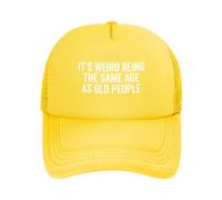 DPgUfPV It's Weird Being The Same Age As Old People Gorra de camionero para mujer, gorra de béisbol de malla, sombrero de sol, sombrero de vaquero para hombre, sombrero de papá, negro, amarillo, Talla