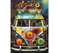 DPHERO 5D Car Diamond Painting Kits for Adults, Vintage Bus Diamond Art Kits for Kids Beginners,Round Full Drill Flowers Diamond Painting Art,DIY Paint with Diamonds Gem Painting Art 12x16 inch