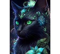 DPHERO 5D Cat Diamond Painting Kits for Adults,Animal Diamond Art Kits for Kids Beginners,Round Full Drill Black Cat Diamond Art Painting,DIY Paint with Diamonds Cat Gem Painting Art 12x16 inch