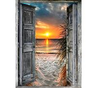 DPHERO 5D Diamond Painting Kits for Adults,Door Diamond Art Kits for Kids Beginners,Round Full Drill Sunset Beach Diamond Painting Art,DIY Paint with Diamonds Scenery Gem Painting Art 16x20 inch
