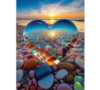 DPHERO 5D Heart Diamond Painting Kits for Adults,Sunset Diamond Art Kits for Kids Beginners,Round Full Drill Beach Diamond Art Painting,DIY Paint with Diamonds Love Gem Painting Art 12x16 inch