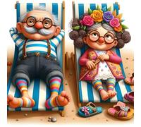 DPHERO Beach Couple Diamond Painting Kits for Beginners Adults,5D DIY Old Man Diamond Art Kits,Round Full Drill Cartoon Gem Art Crafts Kits,DIY Painting by Numbers for Home Wall Decor 12x12 inch