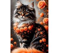 DPHERO Black Cat Diamond Painting Kits for Beginners Adults,5D DIY Kitten Diamond Art Kits,Round Full Drill Rose Flowers Art Crafts,DIY Flowers Painting by Numbers for Home Wall Decor 12x16 inch
