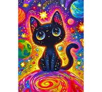 DPHERO Black Cat Diamond Painting Kits for Beginners Adults,5D DIY Planet Diamond Art Kits,Round Full Drill Cartoon Diamond Painting Art,DIY Painting by Numbers Diamond Art Painting 12x16 inch