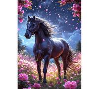 DPHERO Black Horse Diamond Painting Kits for Beginners Adults,5D DIY Flowers Diamond Art Kits,Round Full Drill Dreamland Diamond Painting Art,DIY Painting by Numbers Diamond Art Painting 12x16 inch
