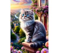 DPHERO Blue-eyed Cat Diamond Painting Kits for Beginners Adults,5D DIY Garden Diamond Art Kits,Round Full Drill Landscape Gem Art Crafts,DIY Painting by Numbers for Home Wall Decor 12x16 inch