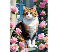 DPHERO Calico Cat Diamond Painting Kits for Beginners Adults,5D DIY Rose Flowers Diamond Art Kits,Round Full Drill Garden Gem Art Crafts,DIY Kitten Painting by Numbers for Home Wall Decor 12x16 inch