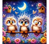 DPHERO Cartoon Owl Diamond Painting Kits for Beginners Adults,5D DIY Moon Birdie Diamond Art Kits,Round Full Drill Flowers Gem Art Crafts Kits,DIY Painting by Numbers for Home Wall Decor 12x12 inch