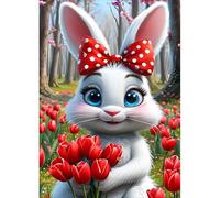DPHERO Cartoon Rabbit Diamond Painting Kits for Beginners Adults,5D DIY Tulips Diamond Art Kits,Round Full Drill Flowers Gem Art Crafts,DIY Painting by Numbers for Home Wall Decor 12x16 inch